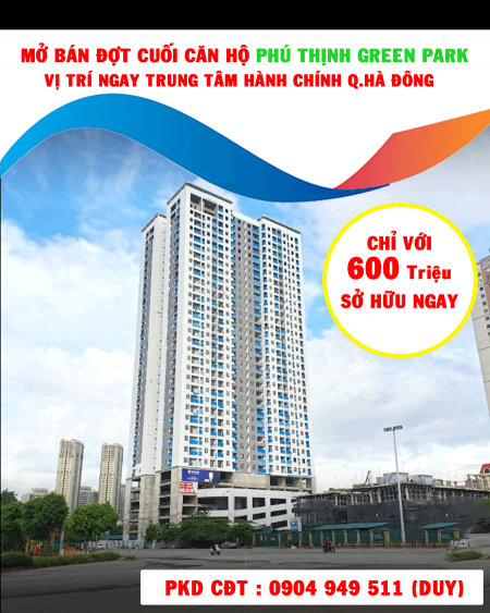 Căn hộ 2PN 83m2 chung cư phú thịnh green park - vị trí đẹp trung tâm quận Hà Đông