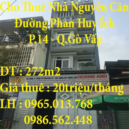 Cần Cho Thuê Nhà Nguyên Căn, 331/64, Đường Phan Huy Ích phường 14, Quận Gò Vấp, Tp Hồ Chí Minh