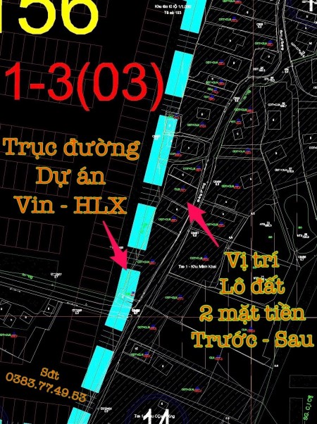 Diện tích 212m2, 2 mặt tiền trước sau đường trước rộng 30m trục đường dự án Hạ Long Xanh