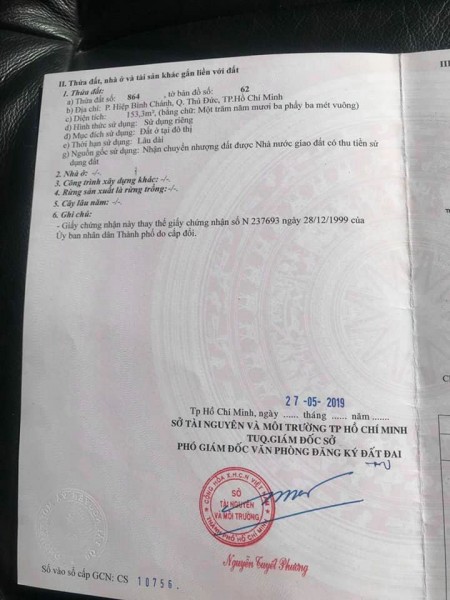 Bán lô đất đường số 26, Hiệp Bình Chánh, liên hệ 0901130437, giá 65 triệu/m2