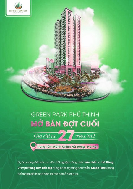 Mở bán 120 căn hộ Phú Thịnh Green Park vị trí trung tâm Quận Hà Đông, giá tốt, cđt, lh 0904 949 511