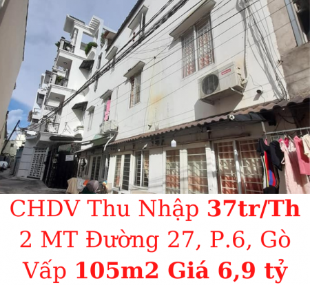 Bán CHDV 2 MT 3 tầng 37 triệu hẻm xe hơi đường 27, P.6, Gò Vấp dt 105m2 giá 6,9 tỷ