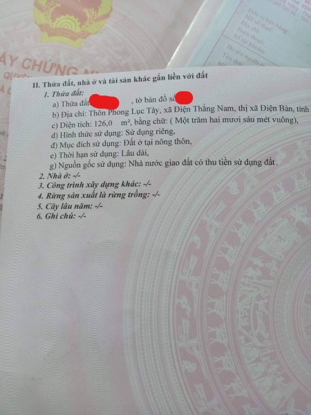 Cần bán nhanh lô đất điện thắng nam diện tích 126m2 giá 8xx