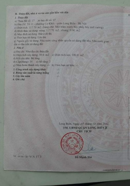Bán Đất Bát Khối Long Biên diện tích sử dụng 117m2 Mặt Tiền 8m giá chỉ 3,5 tỷ