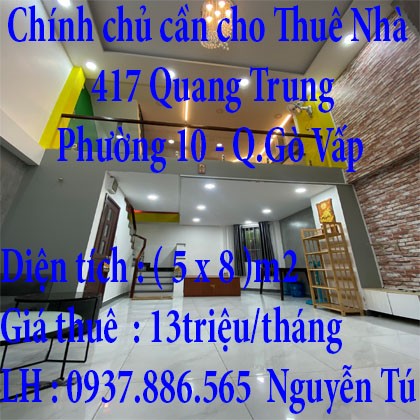 Chính chủ cần cho Thuê Nhà Gò Vấp Thành Phố Hồ Chí Minh, giá 13 triệu/tháng