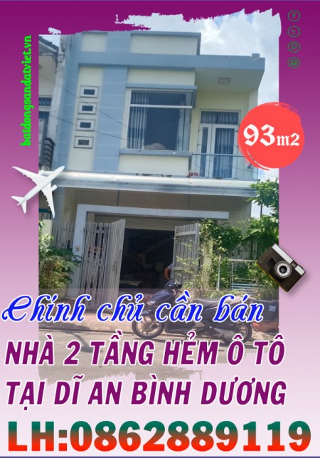 Bán nhà 93m2 hẻm ô tô tại phường Đông Hoà, Dĩ An, Bình Dương giá cực hấp dẫn