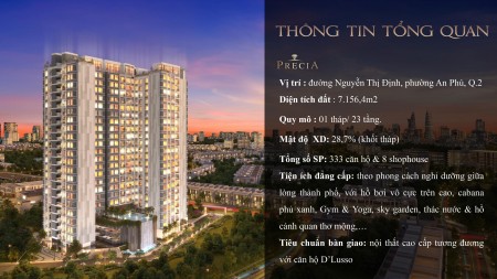 Căn hộ Precia đường Nguyễn Thị Định, 3 pn, dt 101m2, giá 5.8 tỷ, ưu đãi tiền mặt 370 triệu