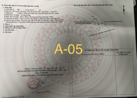 Chính chủ cần bán lô đất sổ đỏ, dt 100m2 mt Mỹ Xuân Ngãi Giao, Bà Rịa Vũng Tàu