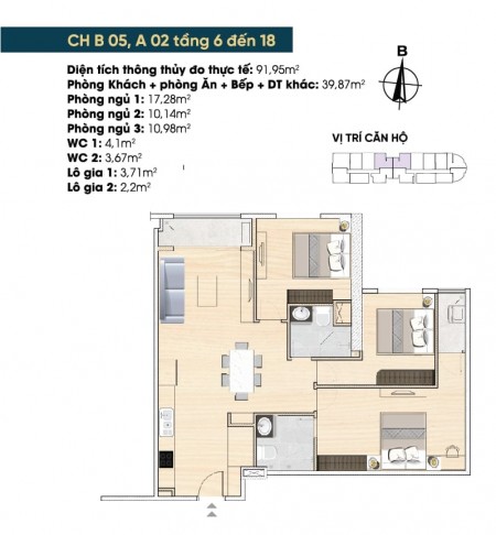 Bán căn hộ B05 tầng cao hướng sông Hồng thoáng mát view thơ mộng cực đẹp tại dự án Tây Hồ Riverview.