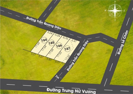 Bán 2 lô đất mặt tiền Trần Quang Diệu 185 và 186, Đồng giá 1.28 tỷ