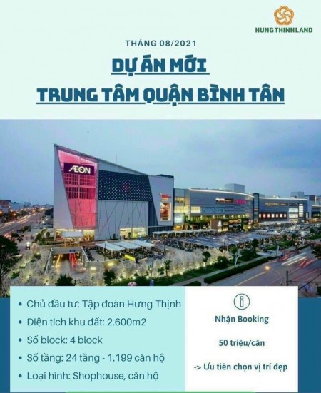 Tập Đoàn Hưng Thịnh mở bán dự án mới ngay AEON Mall Bình Tân, hỗ trợ vay đến 70%