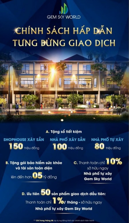 Chính sách hấp dẫn Tháng 8 - 2021 Gem Sky World Long Thành, giá tốt