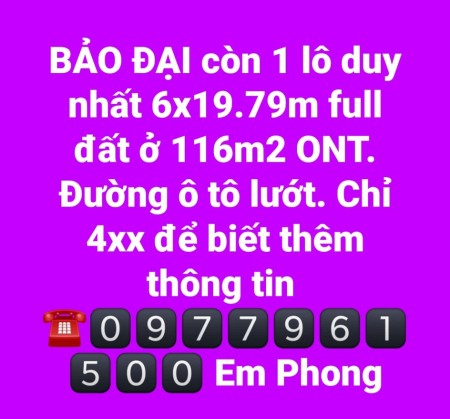 1 lô Bảo Đại duy nhất đất mặt bằng phẳng, đất thổ cư ở đường ô tô giá bán chỉ 4xx tỷ
