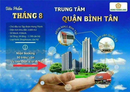 Chính thức nhận đặt chỗ căn hộ cao cấp, kế bên Aeon Bình Tân, giá 50 triệu/m2