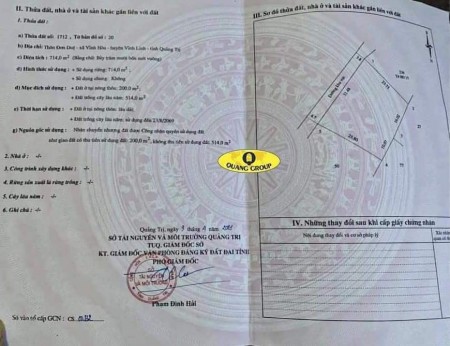 Bán lô đất đã có sổ riêng từng lô ã Vĩnh Hòa, Quảng Trị, đường thông tứ phía