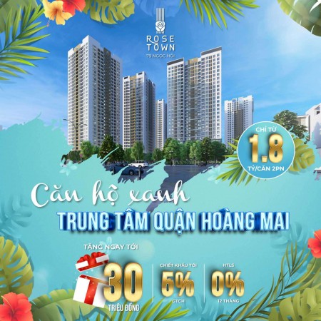 Căn hộ chung cư 2PN chung cư Rose Town 79 Ngọc Hồi, tiện ích đủ, chiết khấu cao, lhcc
