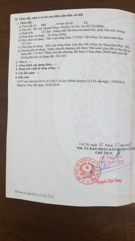 Cần bán gấp mặt tiền Nguyễn Kim CươngxãTân Thạnh Đông Củ Chi đất 2 mặt tiền đẹp kinh doanh