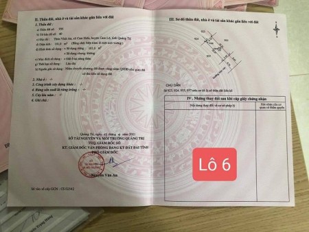 2 lô liền kề kiệt Quốc Lộ 9 Cam Lộ, bao sang tên công chứng, pháp lí đủ, giá thoả thuận