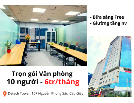 [Hỗ trợ Covid] 6 triệu FULL nội thất Cho Thuê Văn Phòng Cầu Giấy Detech Tower LH 0833.096.989