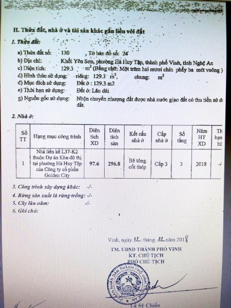 BÁN NHÀ PHỐ 3 TẦNG DỰ ÁN GOLD 1B PHƯỜNG HÀ HUY TẬP , TP VINH