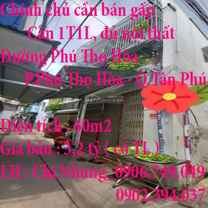 Mình chuyển công tác cần bán gấp căn 1T1L, đủ nội thất tại Phú Thọ Hòa, Tân Phú chỉ 3,2 tỷ