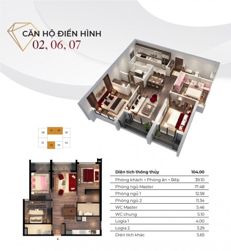 Duy nhất căn hộ 3PN - 104m2 view Mỹ Đình tòa Diamond Goldmark City. Giá 3,25 tỷ