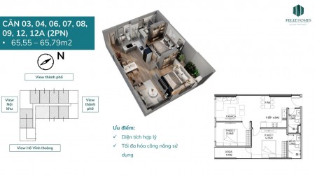 Bán căn hộ 2PN diện tích sử dụng 65m2 đường Hoàng Mai, liên hệ 0879970660, sổ sẵn