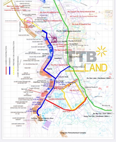 Bán đất và cho thuê đất 1ha - 500ha KCN Phú Mỹ, Bà Rịa - Vũng Tàu, đất có sổ hồng riêng