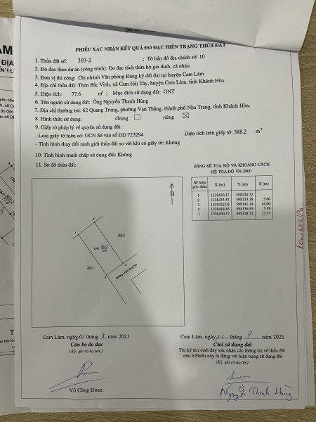 Bán đất nền sát Đầm Thủy Triều, xã Cam Hải Tây, Cam Lâm, Khánh Hòa, giá 1.4 tỷ, diện tích 77,6m2