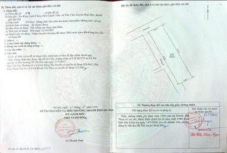 Cần bán 639 m2 đất Đường Đại lộ Thăng Long, Xã Vân Côn, Huyện Hoài Đức, Hà Nội