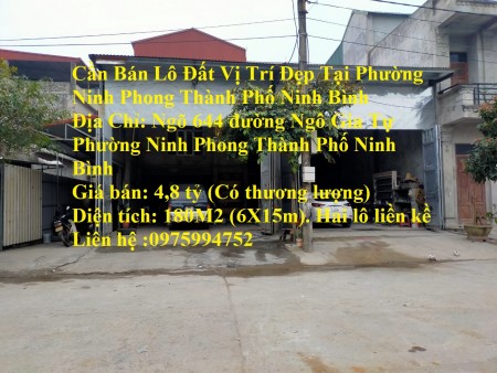 Cần Bán Lô Đất Vị Trí Đẹp Tại Phường Ninh Phong Thành Phố Ninh Bình