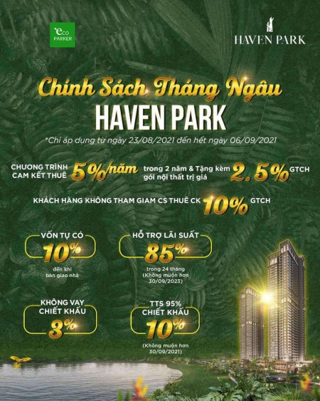 Siêu hiếm căn hộ 2 pn - 2 wc 2 lô gia tặng kèm sân vườn riêng 12m, dự án Haven Park