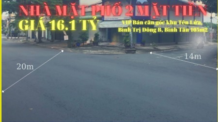 VIP Căn góc giá 16.1tỷ khu Tên Lửa, Bình Trị Đông B, Bình Tân DT-105m2