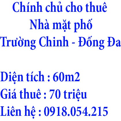 Chính chủ cần cho thuê nhà mặt phố Trường Chinh ,Quận Đống Đa ,Hà Nội