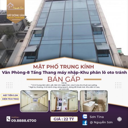 Mặt phố Trung Kính, phân lô ô tô tránh, vỉa hè 2 bên 8 tầng thang mát, diện tích 70m2, giá tốt