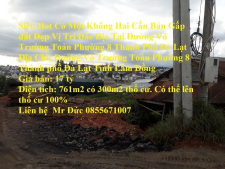 Siêu hot có 102 cần bán gấp đất đẹp vị trí đắc địa tại Võ Trường Toản phường 8 Đà Lạt