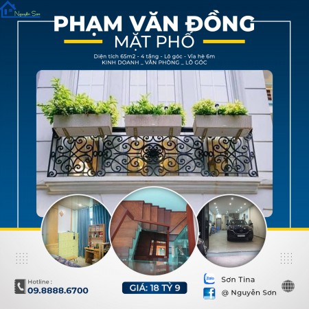 Mặt Phố Phạm Văn Đồng lô góc kinh doanh khủng diện tích sử dụng 65m2, 4 tầng đúc kiên cố
