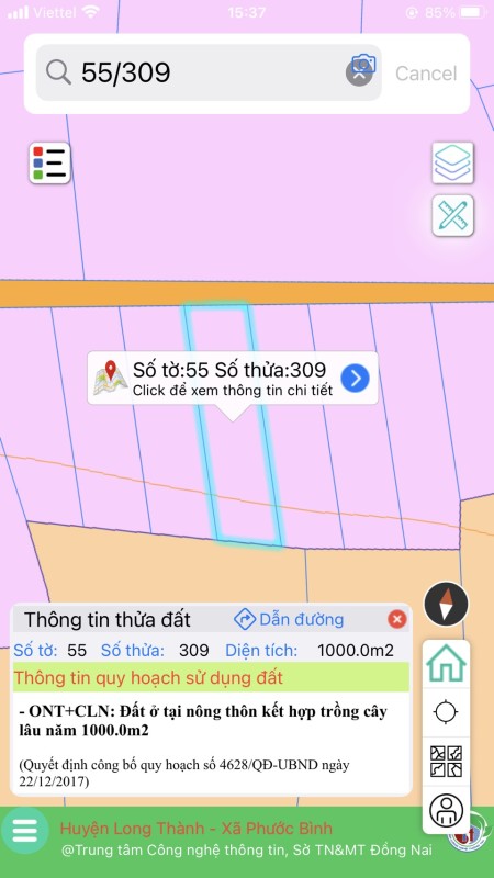 Bán đất Phước Bình Long Thành 1000m2 quy hoạch màu hồng ONT bao lời