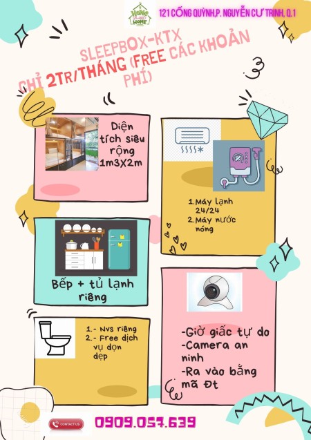 Cho thuê phòng ký túc xá cao cấp giường siêu rộng 121 Cống Quỳnh Quận 1 giá tốt