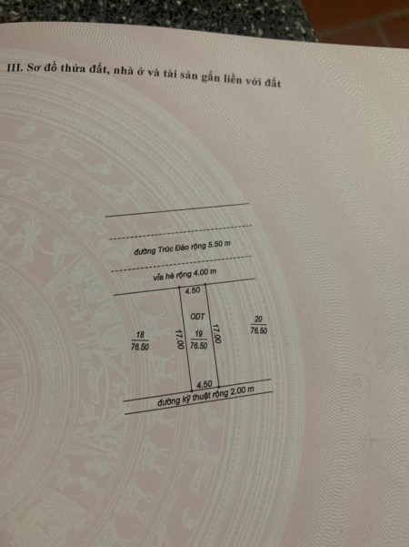 Bán đất Đại An 1, ph Tứ Minh, diện tích 76.5m2, mt 4.5m, đường 13.5m, vỉa hè 4m, giá tốt