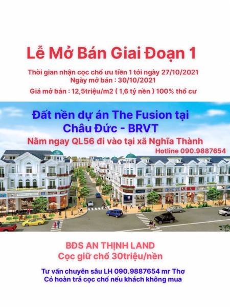 Mở bán dự án The Fusion đất nền tại Châu Đức Bà Rịa, Vũng Tàu, giá đầu tư chỉ 12 triệu/m2