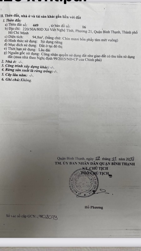 Cần bán nhà hẻm 220/50A/80D Xô viết nghệ tĩnh