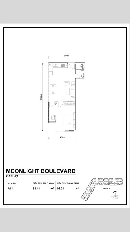 Cho thuê căn 1PN ,1WC Chung Cư Moonlight Boulevard có một số nội thất cơ bản giá 7 tr/th