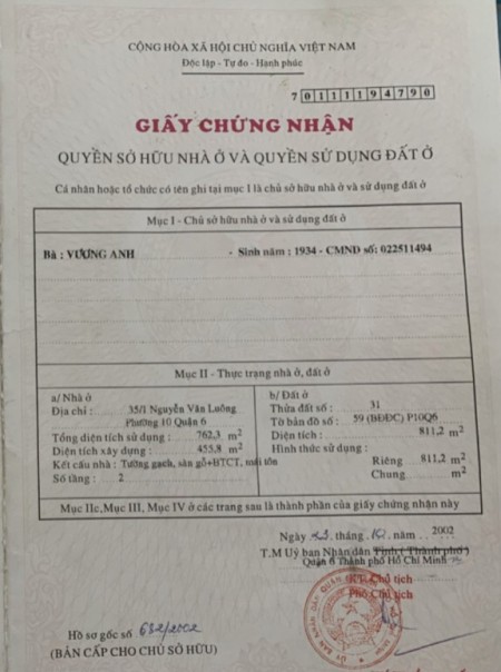 Bán đất đường Nguyễn Văn Luông, Quận 6 giá bán nhanh 55 tỷ liên hệ 0918181892