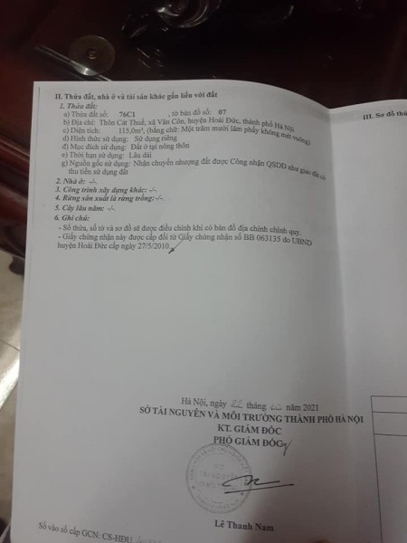 Bán lô đất diện tích sử dụng 115m2 đất Cát Thuế Vân Côn Hoài Đức Hà Nội giá tốt tiện đầu tư