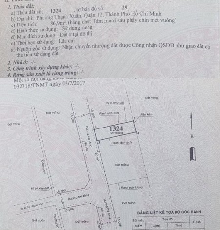 Bán đất ngay Thạnh Xuân 25, Quận 12, đất thổ cư diện tích 5x17.4m 87m2, giá bán chỉ 3.5 tỷ