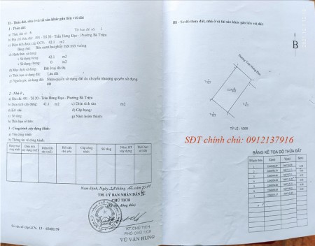 Chính chủ cần bán gấp nhà mặt đường 491 Trần Hưng Đạo giá bán 6.9 tỷ, lh 0912137916