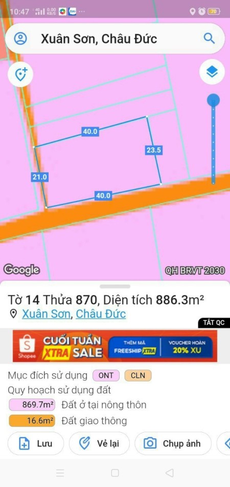 Cần bán lô đất mặt tiền đường Nguyễn Bảo Hoá, thị trấn Đất Đỏ giá 1.45 tỷ, lh 0906910766