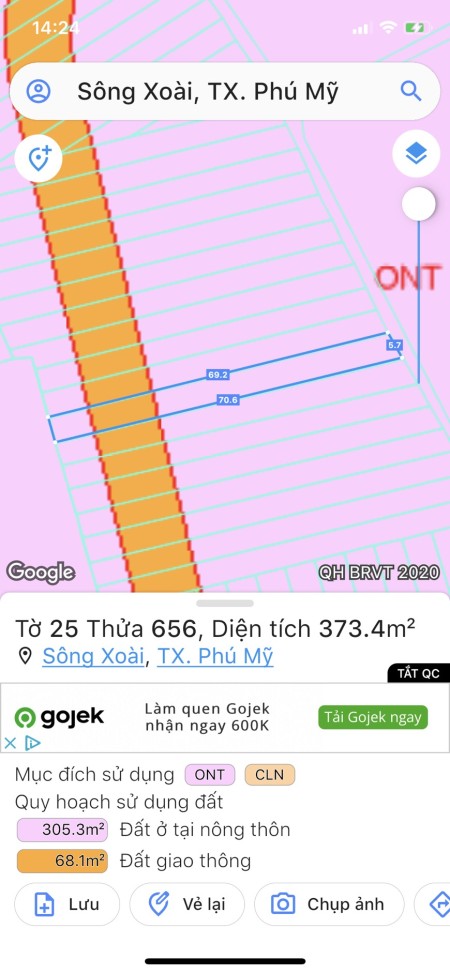 Diên tích sử dụng 373m2. Cầu Ri, Sông Xoài, Phú Mỹ tiện ích đầy đủ, mua bán sầm uất