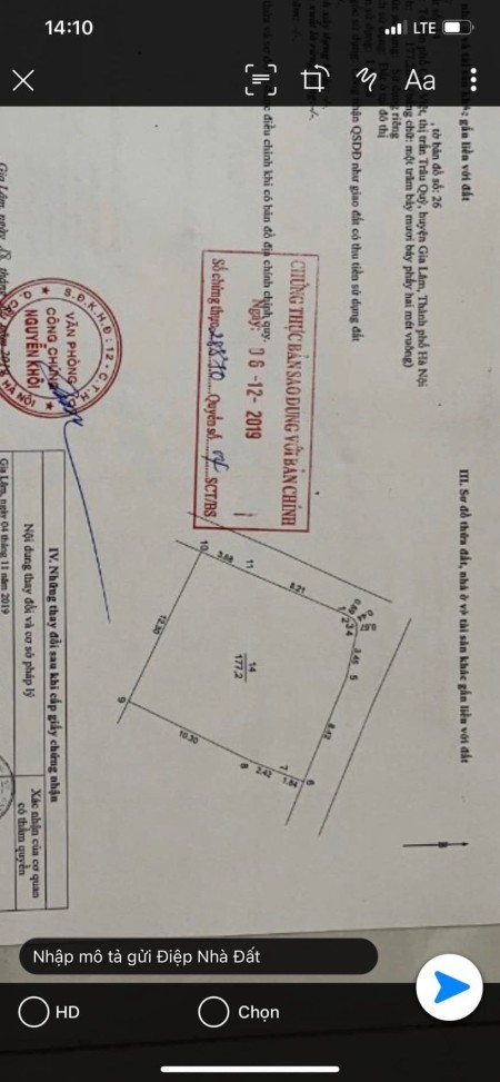 Chính chủ nhờ bán lô góc diện tích 177m2 đường ô tô 7 chỗ chạy Cửu Việt 2 Trâu Qùy